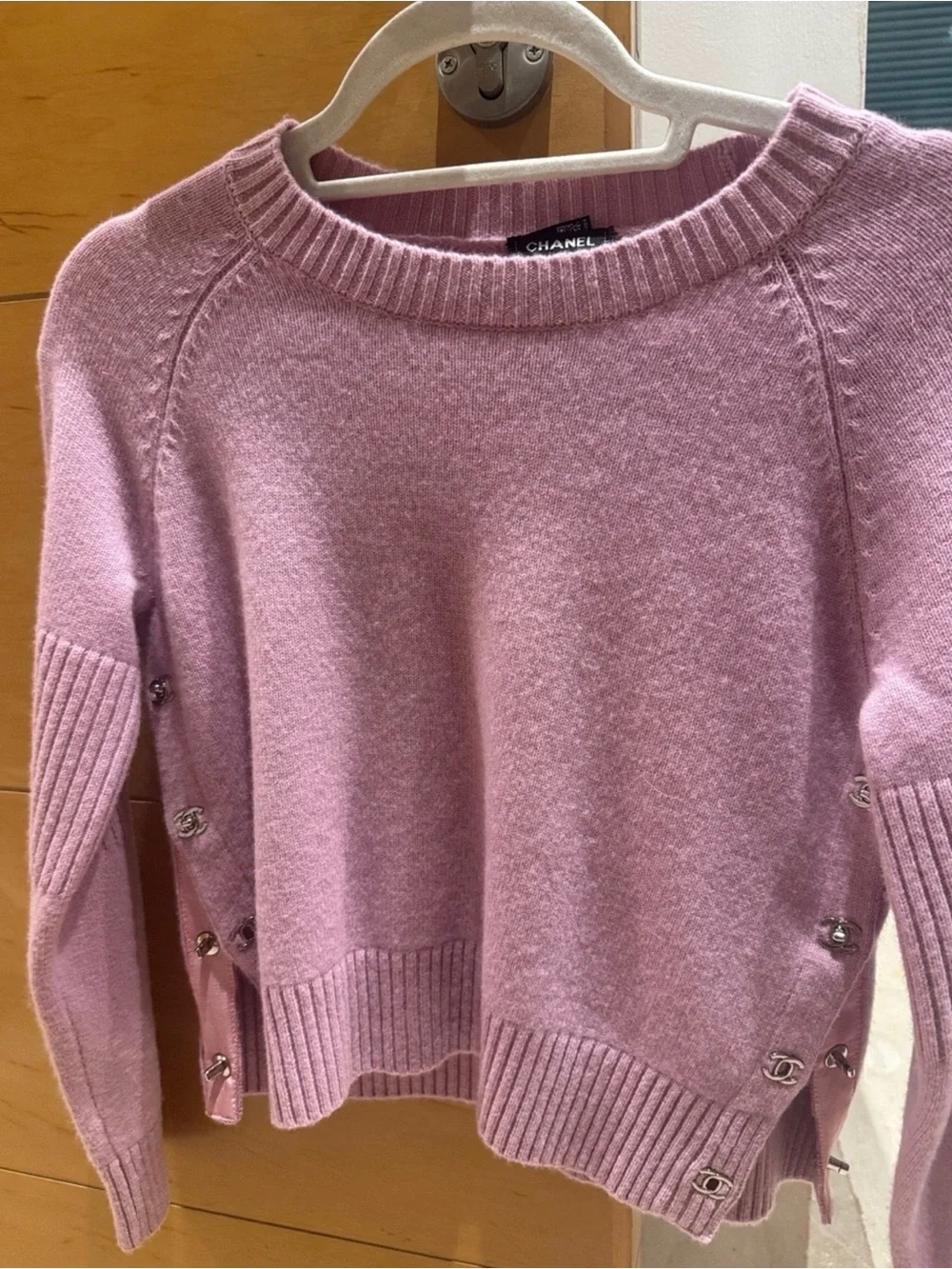 CHANEL Lilac Side-Snap Crewneck Sweater